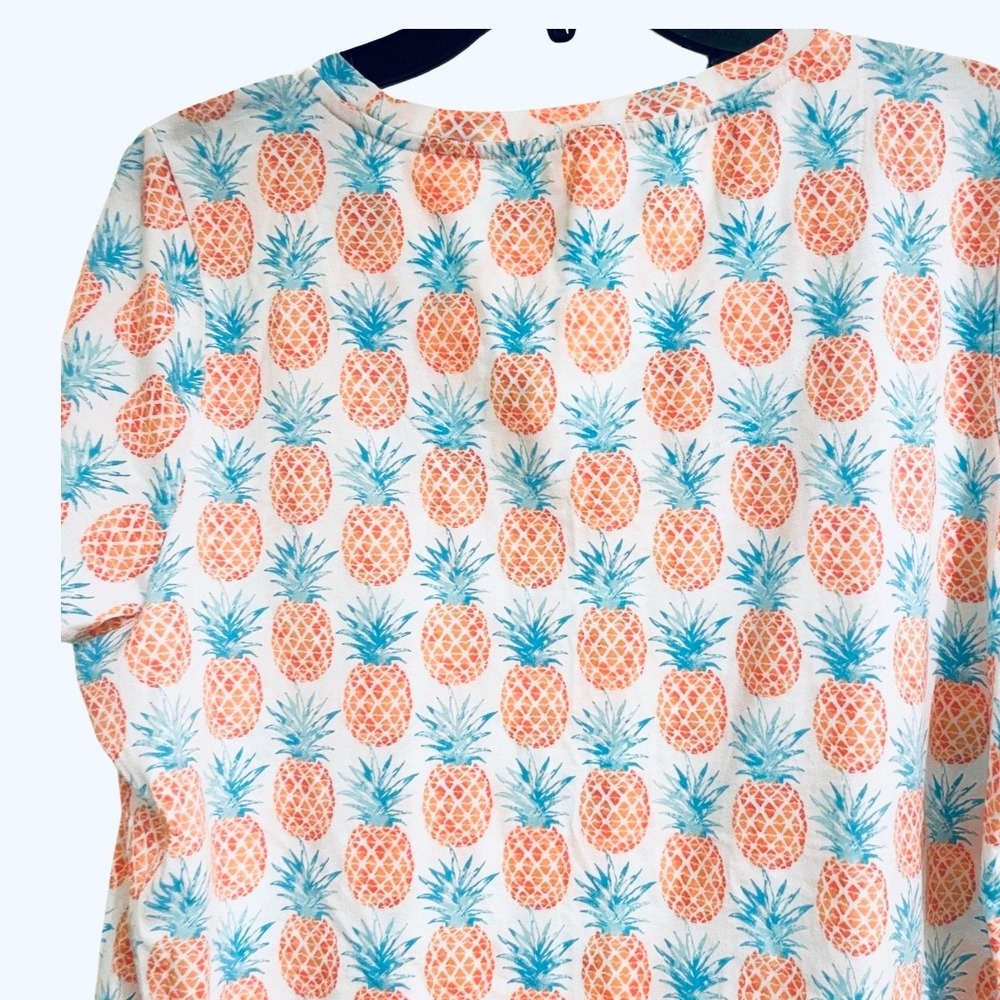 Sleep Sense Women's L Large Sleep PJ Top Short Sleeve Scoop Neck Pineapples Teal - Picture 6 of 10